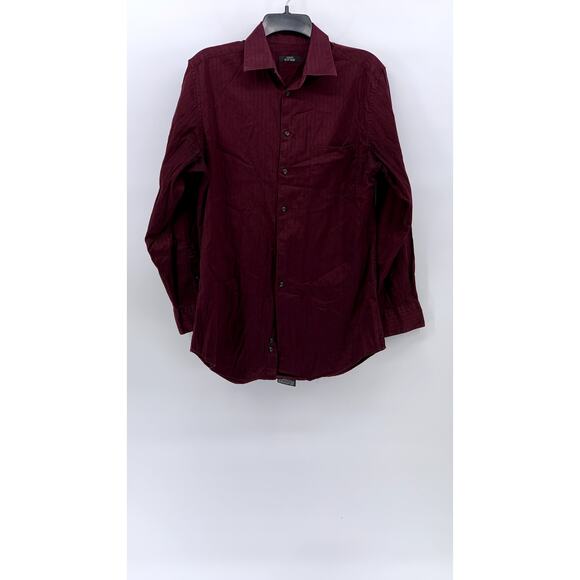 ALFANI Men's Burgundy Striped Fitted Long Sleeve Button-Up Shirt SZ 15 32/33(M) - Picture 1 of 11